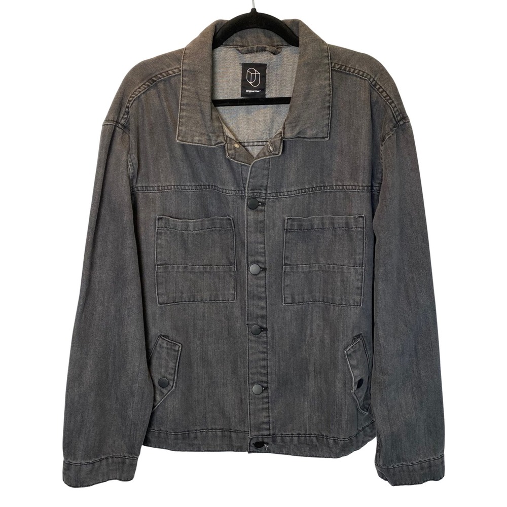 Original Use Men's Jean Jacket Large Washed Black‎ Denim Cotton Blend Casual